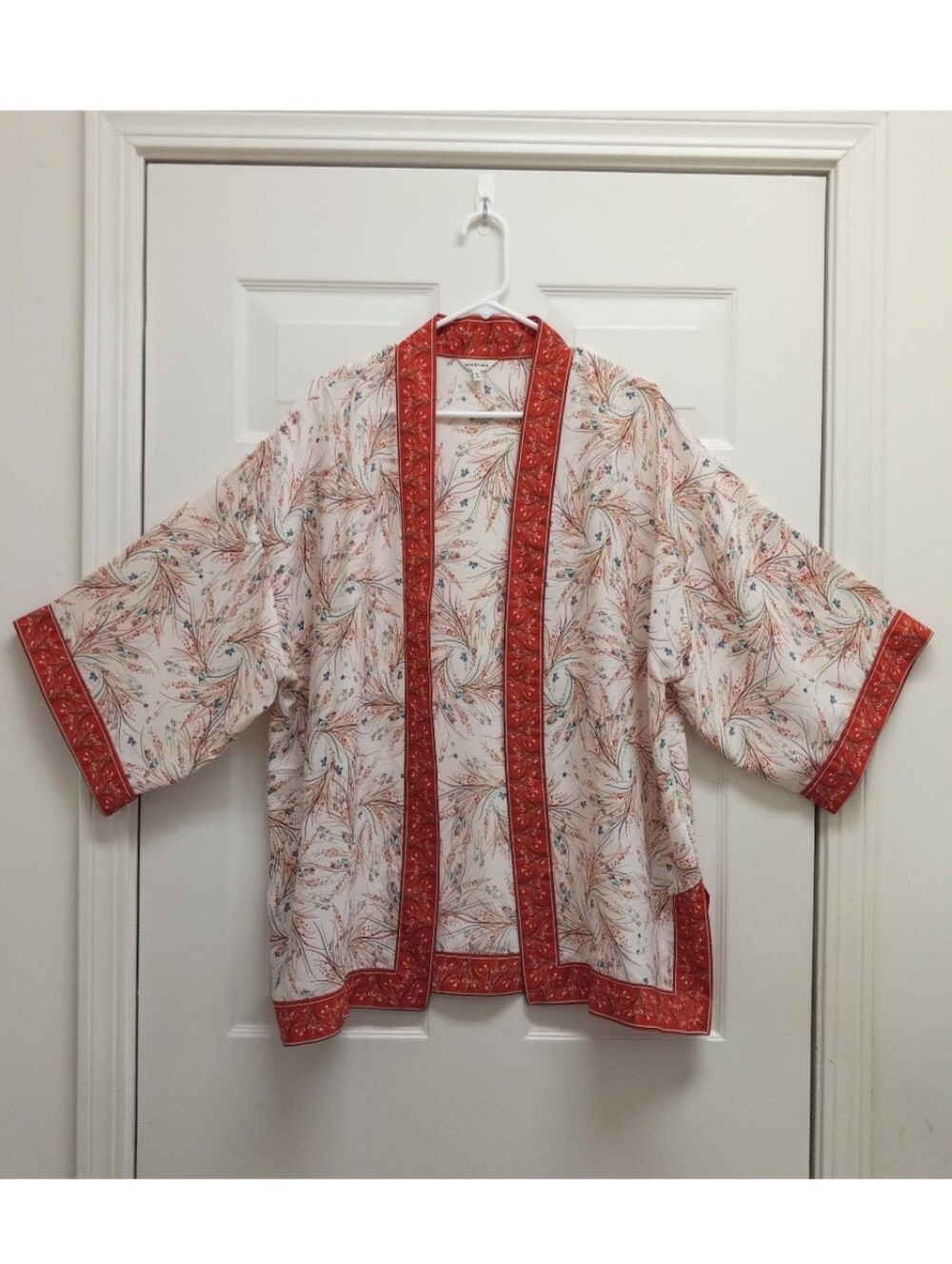 Max Studio Boho Kimono Cardigan Floral Open Front Large Cream Red Whimsigoth